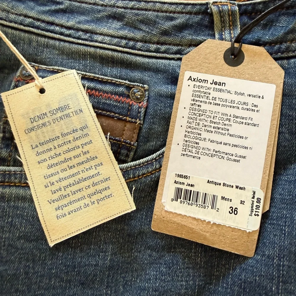 PrAna Men’s Axiom Jeans Organic Cotton Sz. 38x30 NWT